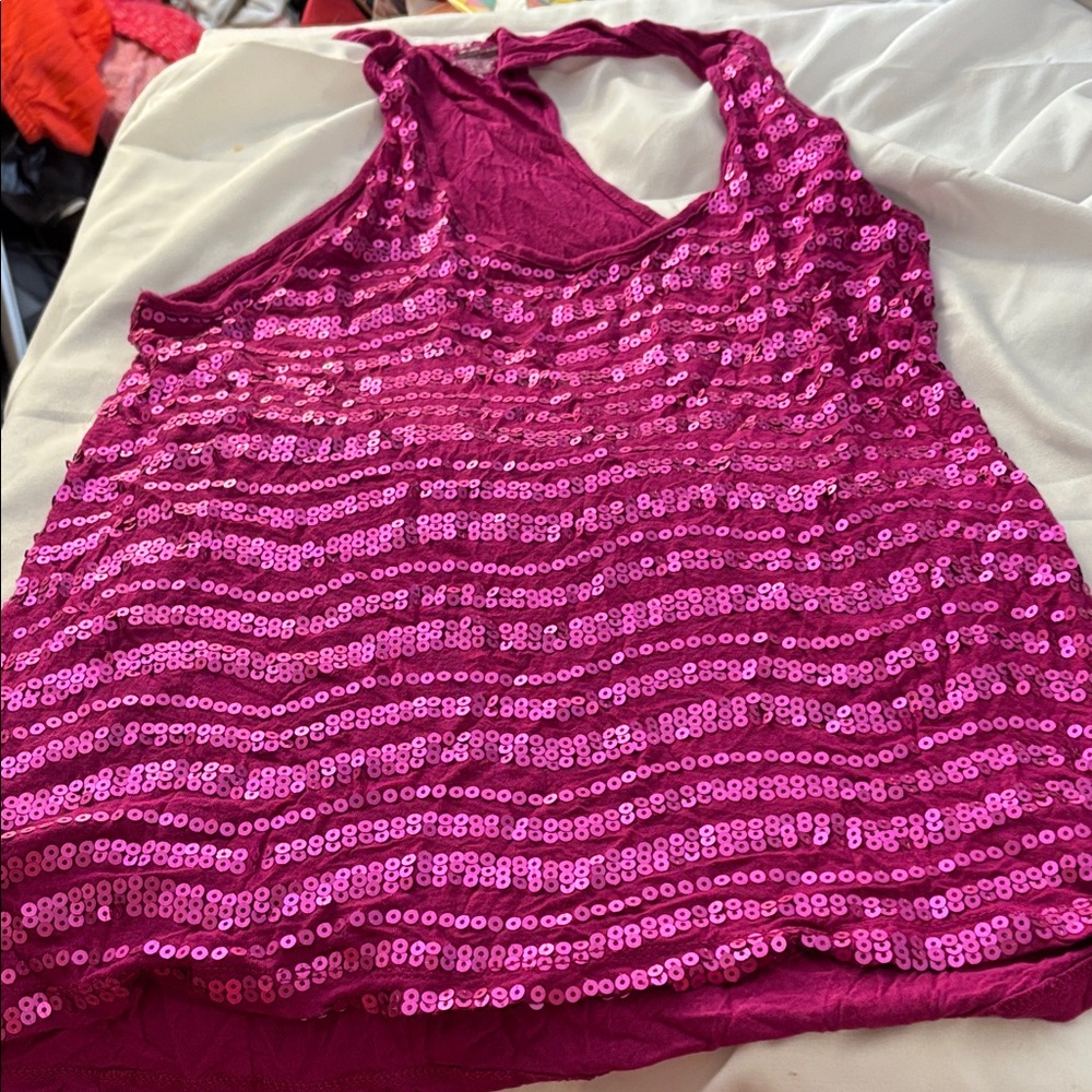 Mossimo Supply Co. Fuchsia Sequin frontTank Top medium